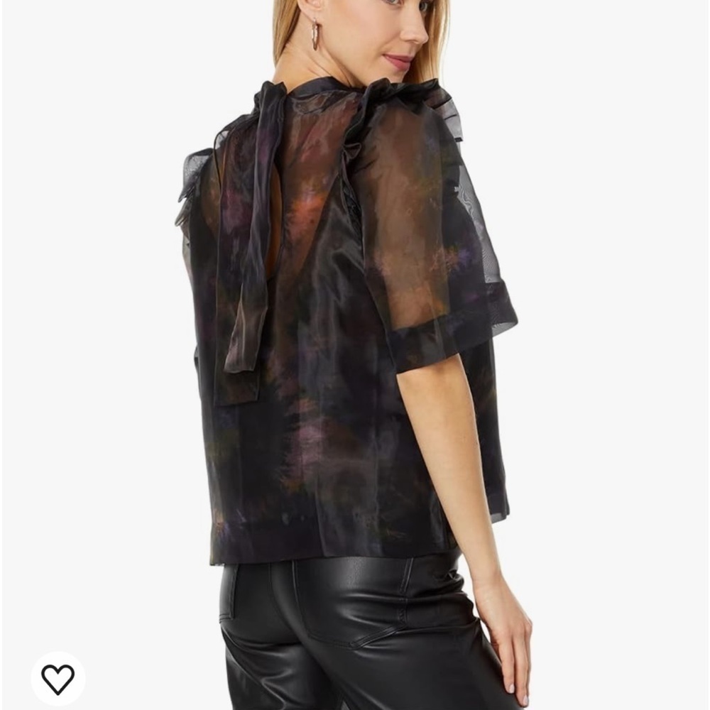 Marie Oliver Perry Top Moon Dye Silk Blouse Blue Purple Puff Sleeve Feminine - Picture 3 of 8